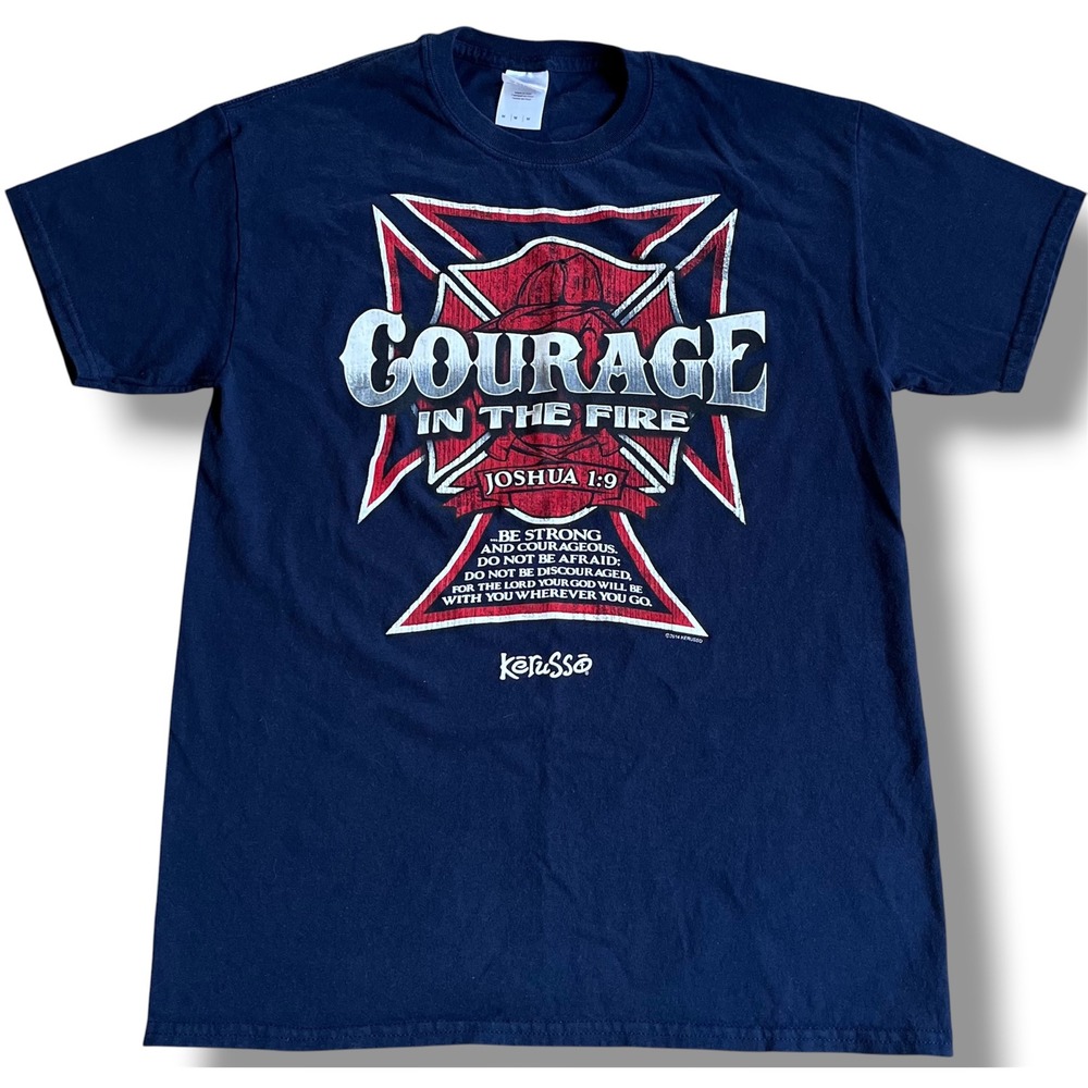 Kerusso Men Navy Blue Courage In The Fire Joshua 1:9 Firefighter T-Shirt Medium